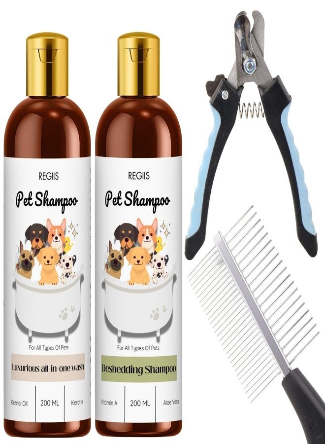 REGIIS Pet Grooming Kit, Dog Shampoo Set with Nail Clippers and Metal Comb, 200ml Deshedding and All-in-One Wash, (PACK OF 4) - Image 1